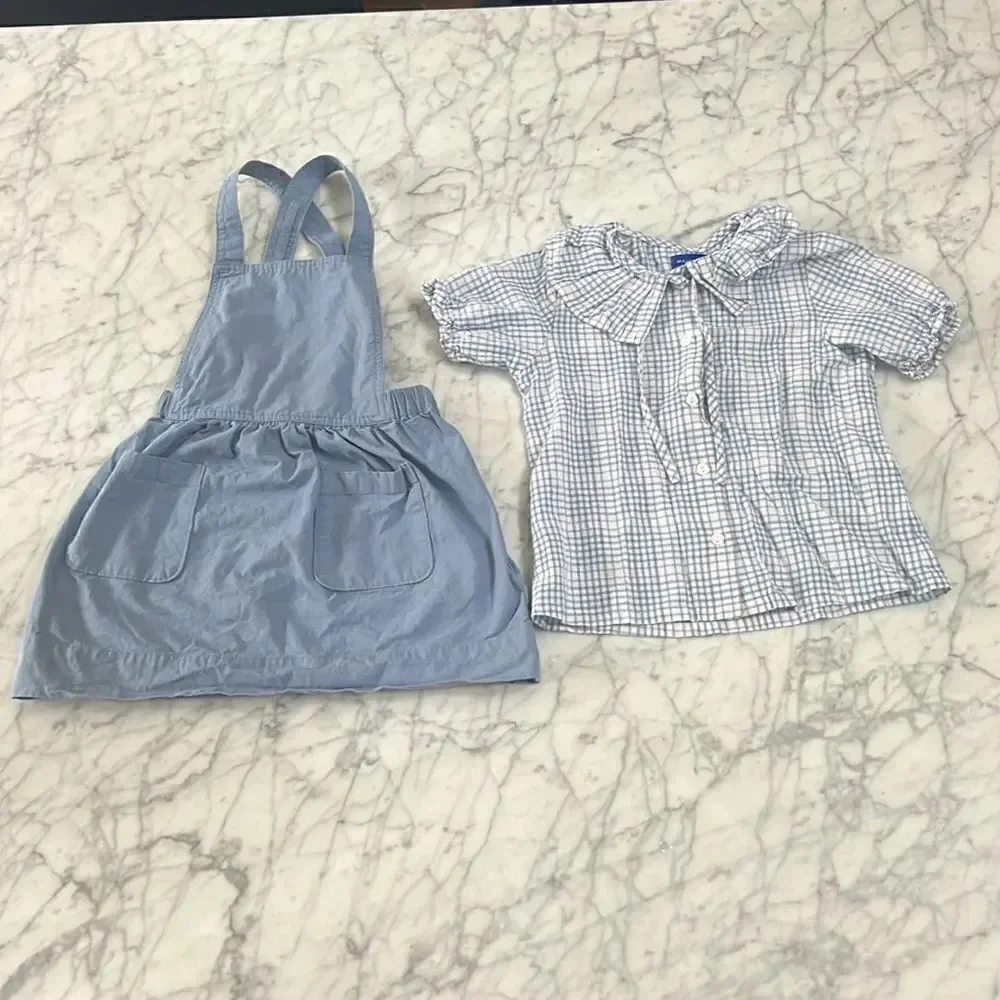 Maison Me Girl's Pinafore Dress with matching shirt Size 4/5
